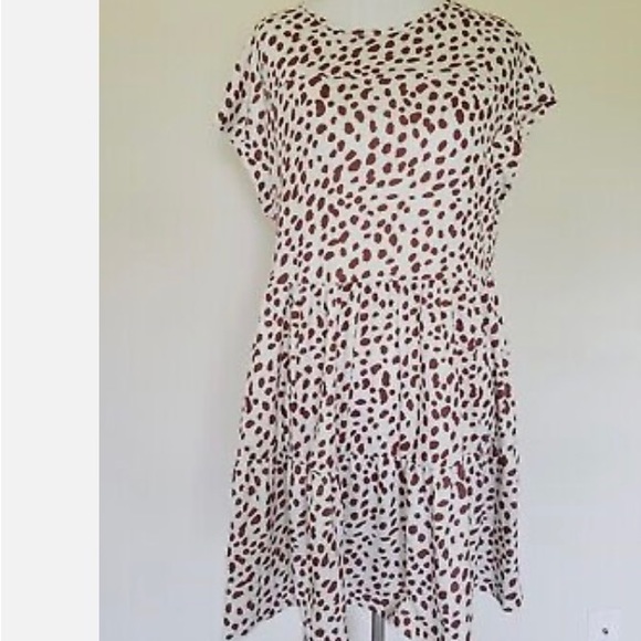 CHOUYATOU! Beige/brown leopard print dress. Cap sleeves. Size M. Fully l… - Picture 2 of 9